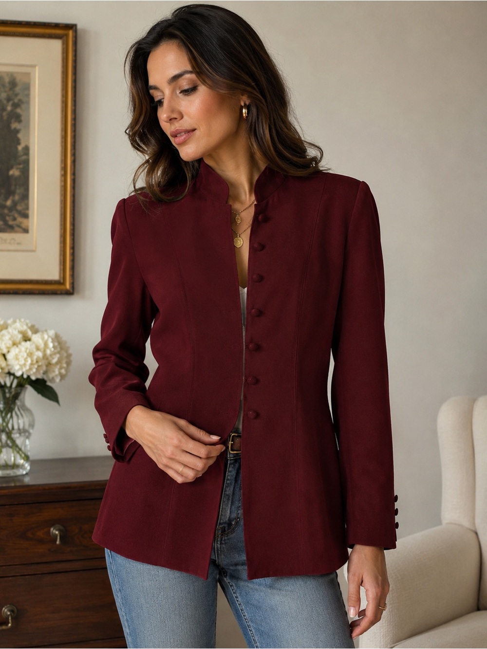 %100 Silk Katherine Kelly Vintage Blazer/Jacket Burgundy W/ shoulder pads